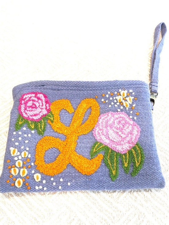Jenny Krauss Handbags - NWOT Jenny Krauss Wool Monogrammed Floral Wristlet. Botanical. Feminine. Boho